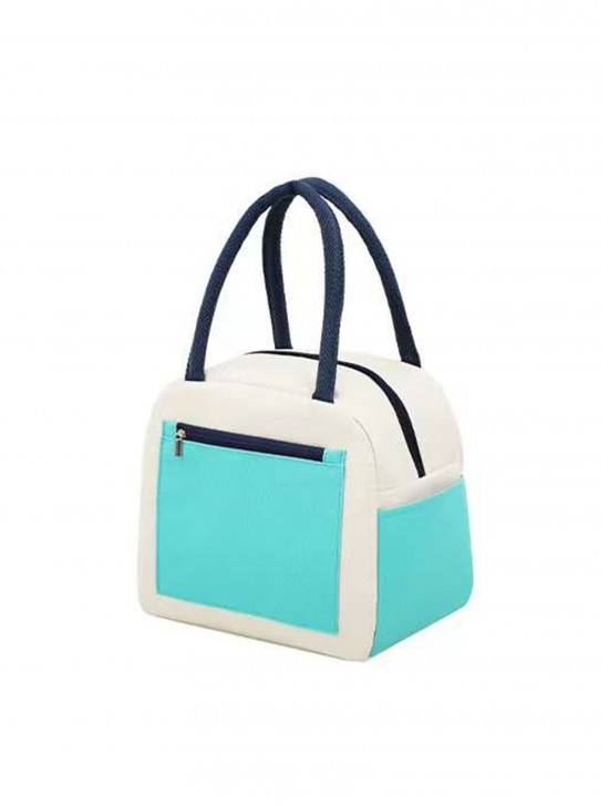 2-Tone Insulated Lunch Bag with Zip Closure and Zip Outside Pocket